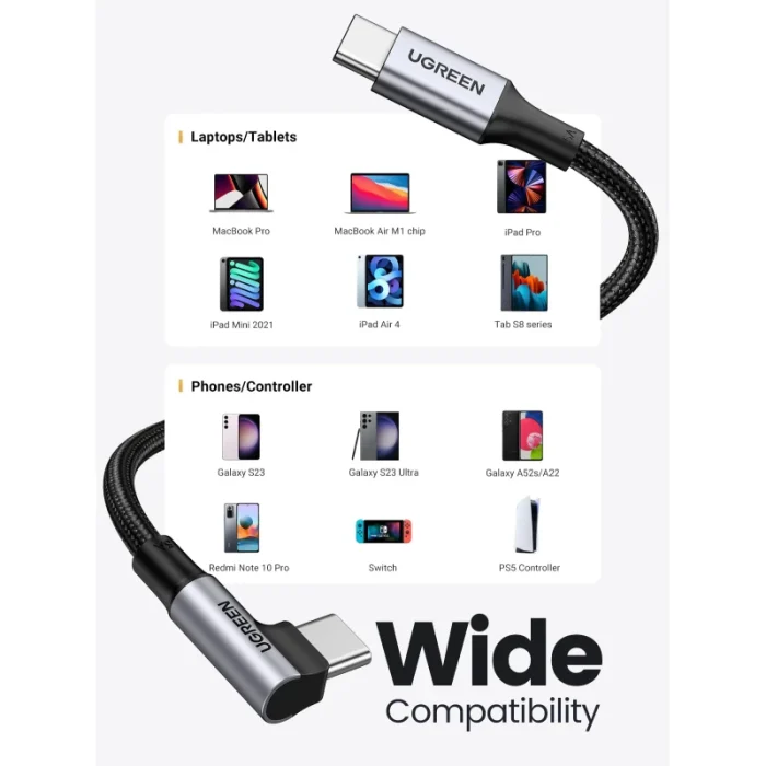 Câble Ugreen USB-C vers USB-C 5A 100W 1m Gris (70643) - Prix moins cher - Linksolutions