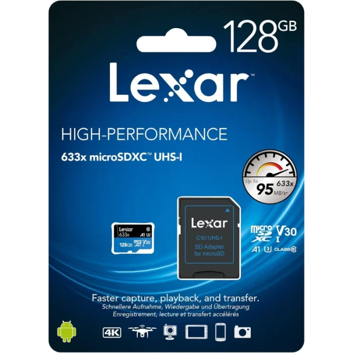 Carte mémoire microSD LEXAR 633X 128GB UHS-I 100MB/s avec adaptateur (LSDMI128BB633A) - Achat Maroc - Linksolutions