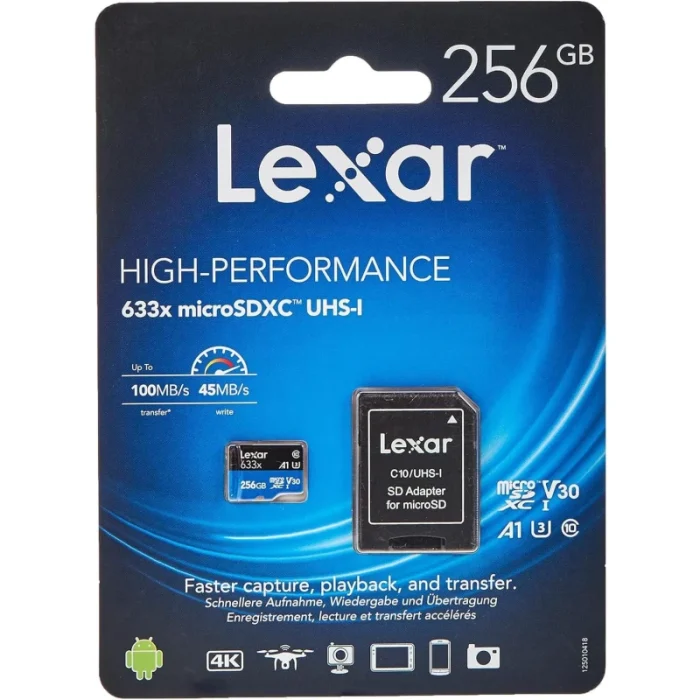 Carte mémoire microSD LEXAR 633X 256GB UHS-I 100MB/s avec adaptateur (LSDMI256BB633A) - Prix Maroc - Linksolutions