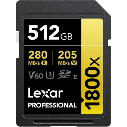 Carte mémoire SD LEXAR 1800X 512GB UHS-II 280MB/s 205MB/s (LSD1800512G-BNNNG) - Prix Maroc - Linksolutions