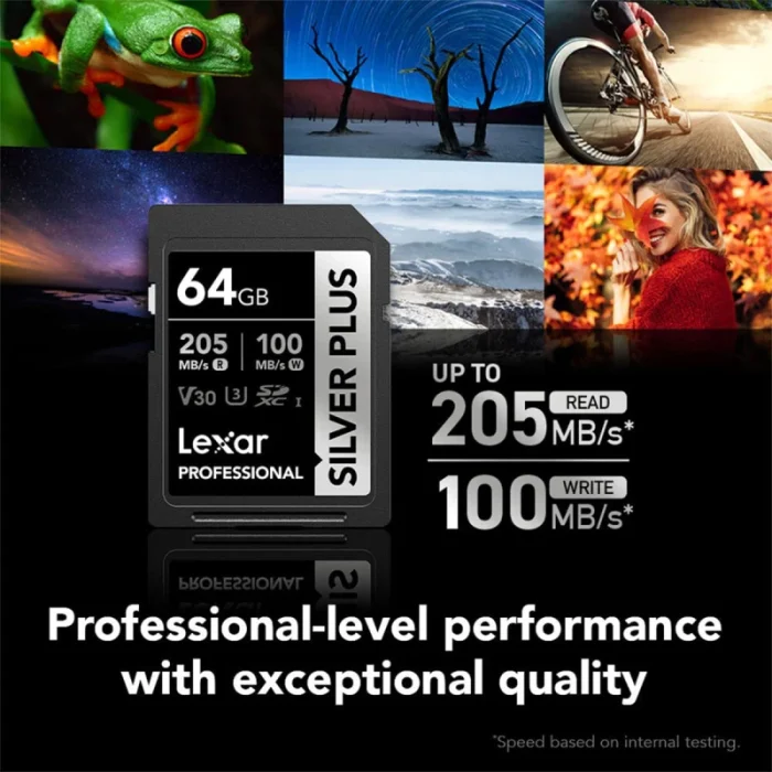 Carte mémoire SD LEXAR Silver Plus 64GB UHS-I 205MB/s (LSDSIPL064G-BNNNG) - Achat Maroc - Linksolutions