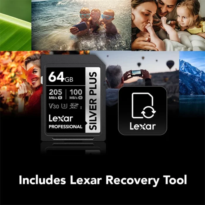 Carte mémoire SD LEXAR Silver Plus 64GB UHS-I 205MB/s (LSDSIPL064G-BNNNG) - Prix Maroc - Linksolutions