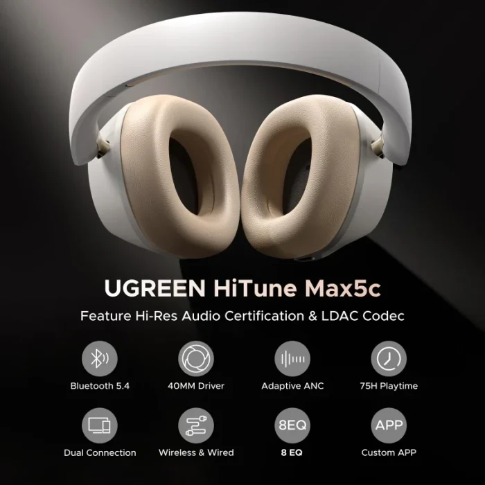 Casque sans fil Ugreen HiTune Max5c Hybrid ANC Blanc (35758) - Prix Maroc - Linksolutions