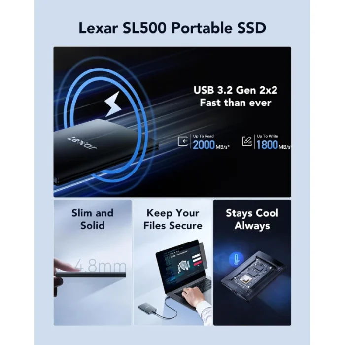 Disque SSD externe LEXAR SL500 4TB USB 3.2 Gen2x2 2000MB/s (LSL500X004T-RNBNG) - Prix Maroc - Linksolutions