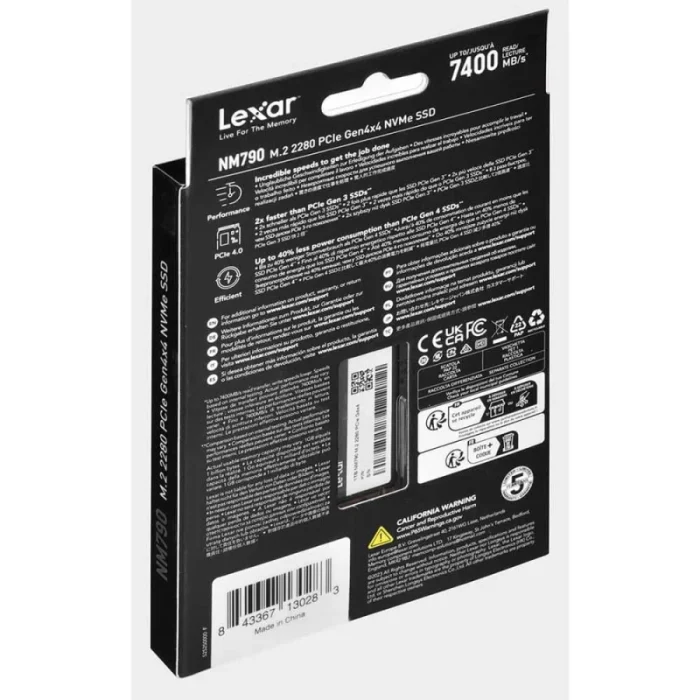 Disque SSD interne LEXAR NM790 1TB M.2 NVMe PCIe Gen4 7400MB/s (LNM790X001T-RNNNG) - Prix Maroc - Linksolutions