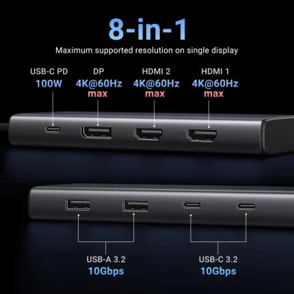 Station d’accueil Ugreen USB-C 8-en-1 HDMI + DP (35625) - Prix moins cher - Linksolutions