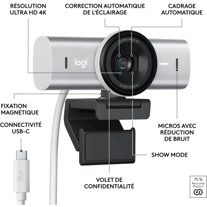 Webcam LOGITECH MX Brio 4K Ultra HD – Caméra USB Professionnelle (960-001554) - Prix Maroc - Linksolutions