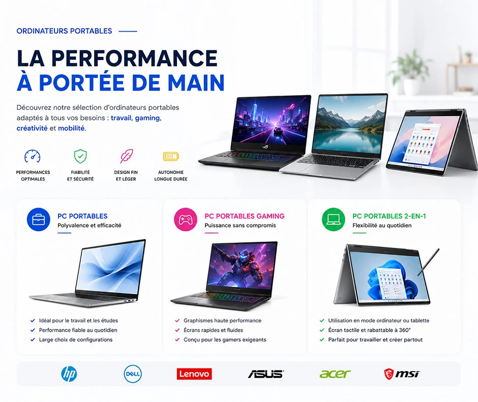 Explorez notre vaste sélection de pc portables conçus pour tous les usages au Maroc