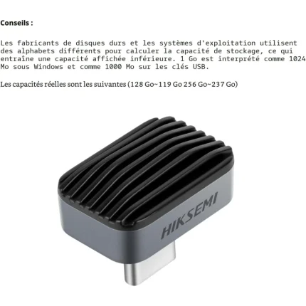 mini disque dur ssd externe portable hiksemi sync c pro 128go (hs usb s450 128g u3)