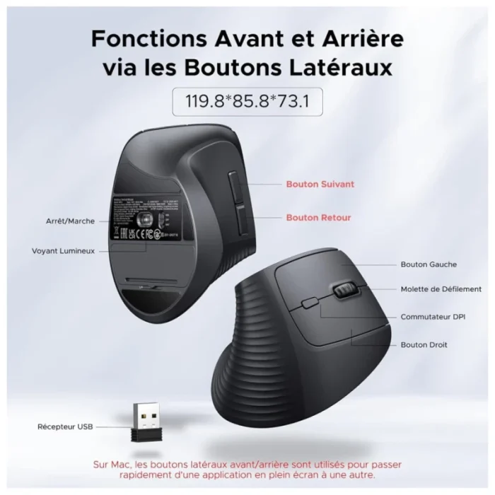 souris verticale sans fil m571 ergonomique noire (55916)