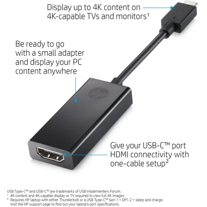 adaptateur usb c vers hdmi hp hdmi 2.0 (2pc54aa)