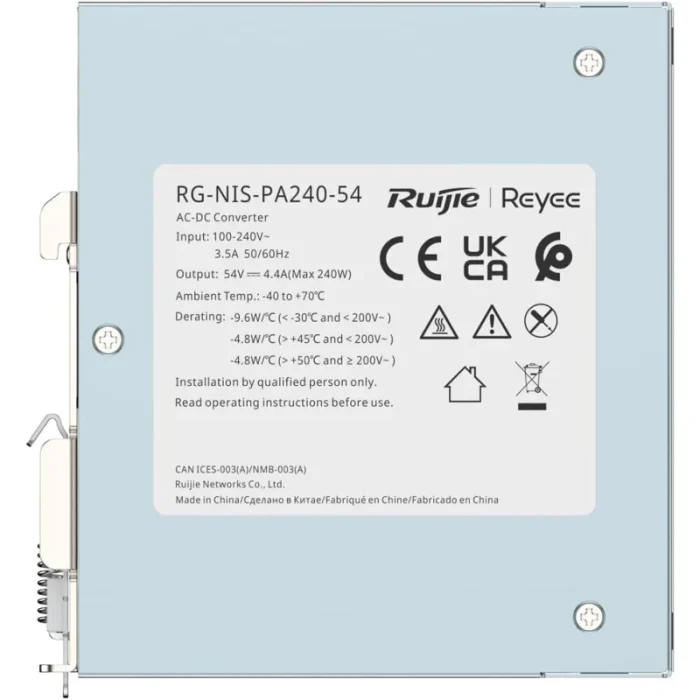 alimentation ruijie reyee 240 w pour switch rg nis2100 (rg nis pa240 54)