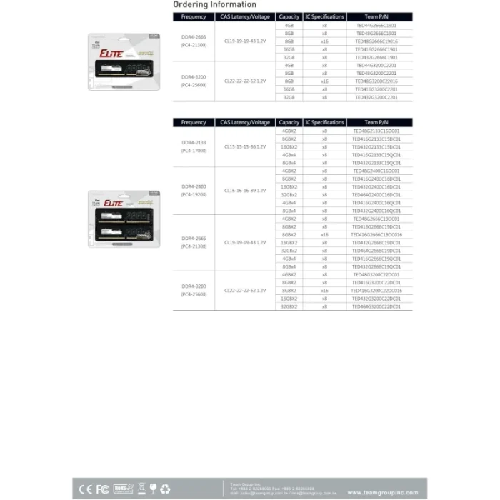 barrette mémoire ddr4 teamgroup elite u dimm 16 go 3200 mhz cl22 (ted416g3200c2201)