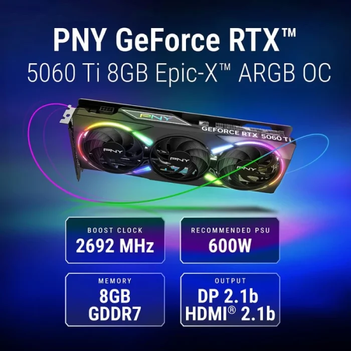carte graphique pny geforce rtx 5060 ti 8go (vcg5060t8tfxxpb1 o)