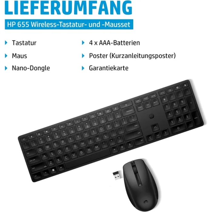 clavier et souris sans fil hp 655 wireless azerty (4r009aa)