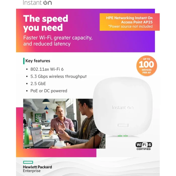 point d'accès wi fi hpe aruba networking instant on ap25 wi fi 6 (r9b28a)