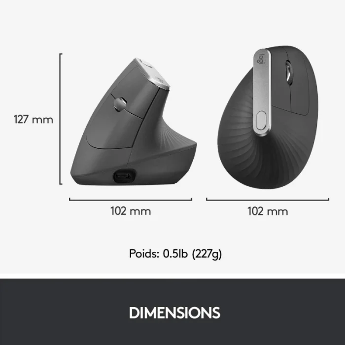 souris ergonomique logitech mx vertical sans fil bluetooth (910 005448)