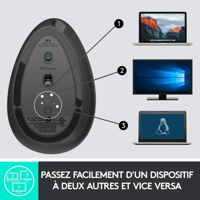 souris ergonomique logitech mx vertical sans fil bluetooth (910 005448)