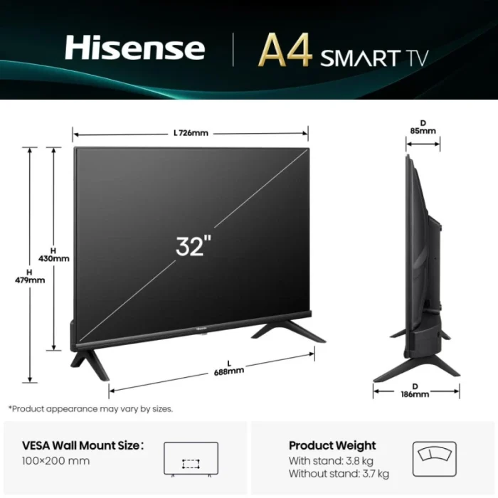 smart tv hisense 32a4q 32" hd vidaa téléviseur connectée (his32a4q)