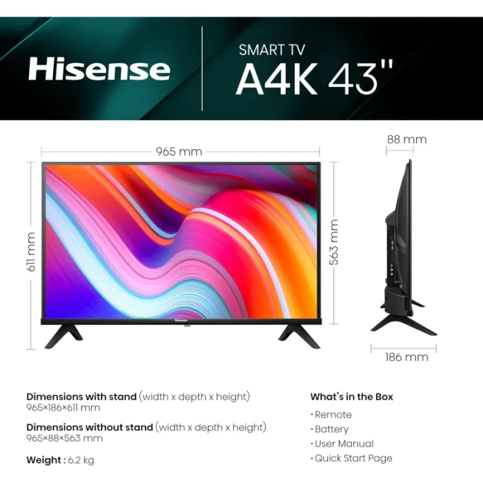 smart tv hisense 43" hd, vidaa (his43a4q)