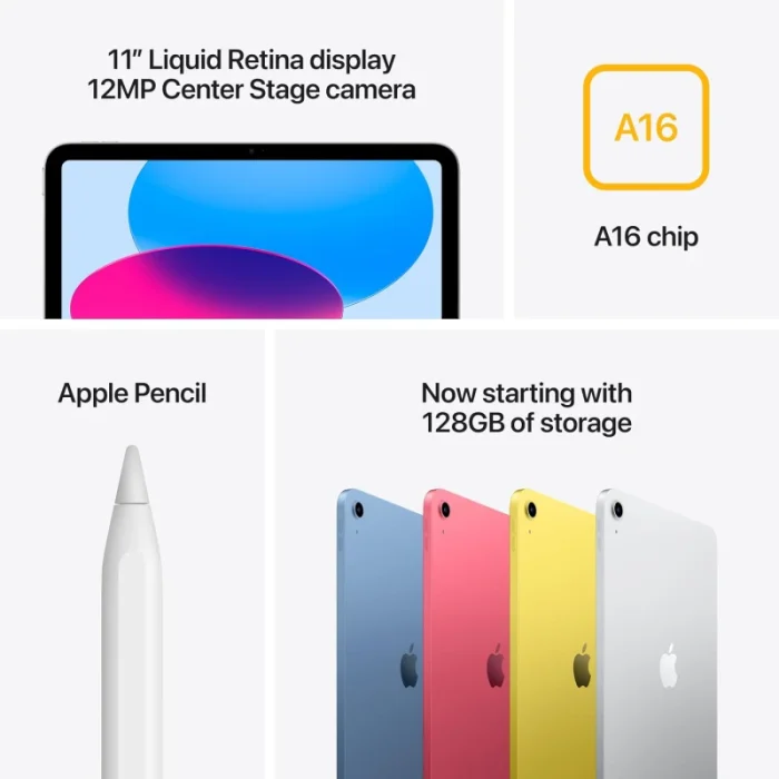 apple ipad 11 128go a16 wi fi 11" silver (md3y4ll/a)