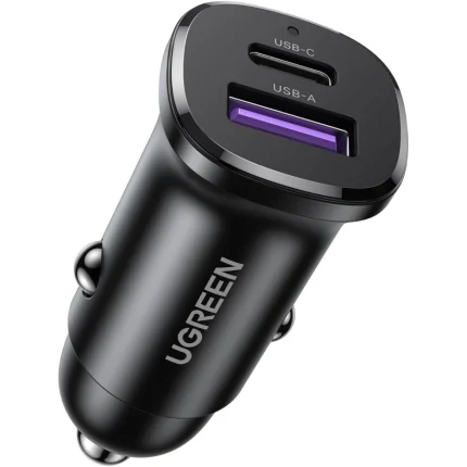 chargeur auto ugreen 30w 1c1a rapide usb c et usb a (25845)