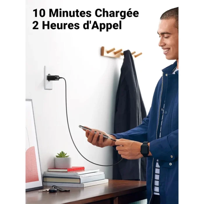 chargeur ugreen 20w 1c rapide usb c noir (10191)