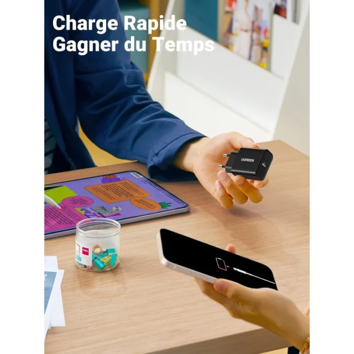 chargeur ugreen 20w 1c rapide usb c noir (10191)