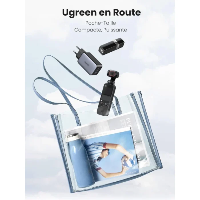 chargeur ugreen 65w 2c1a gan rapide usb c et usb a gris (10335)