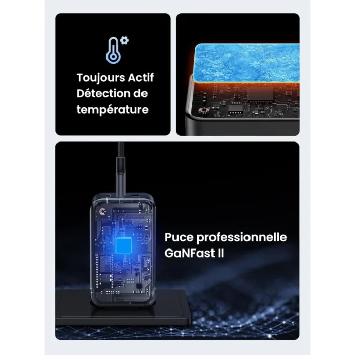 chargeur ugreen 65w 2c1a gan rapide usb c et usb a gris (10335)