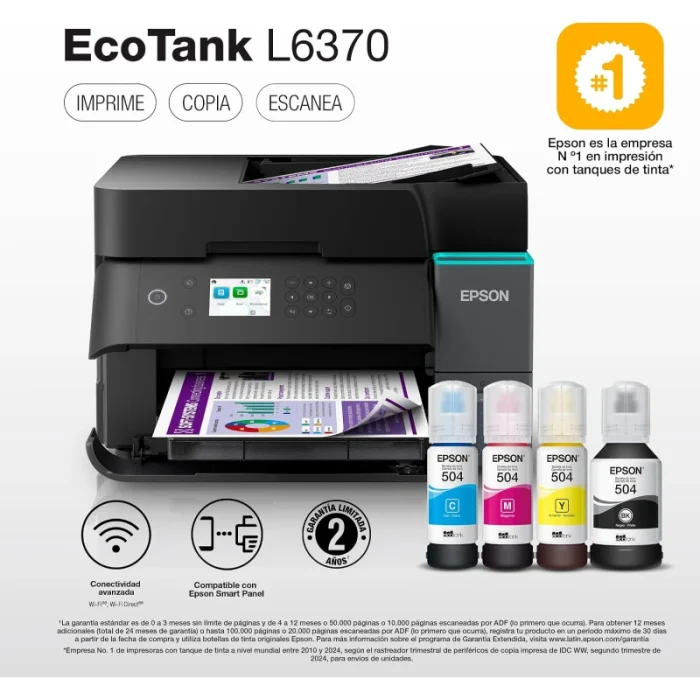 imprimante epson l6390 4 en 1 a4 multifonction jet d’encre couleur (c11cl40406)