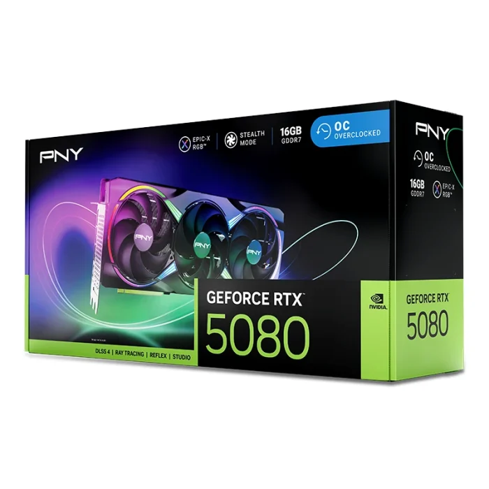carte graphique pny geforce rtx 5080 16 go argb oc triple fan (vcg508016tfxxpb1 o)