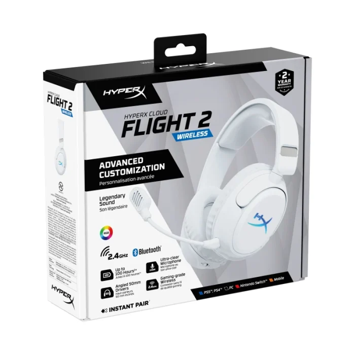casque gaming hyperx cloud flight 2 b5vc5aa sans fil ps5 blanc