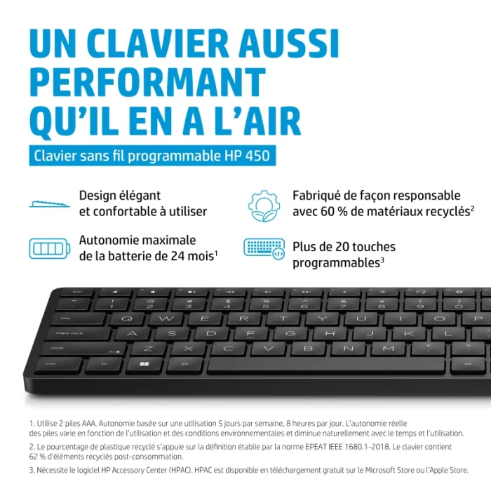 clavier sans fil hp 450 4r184aa noir azerty français