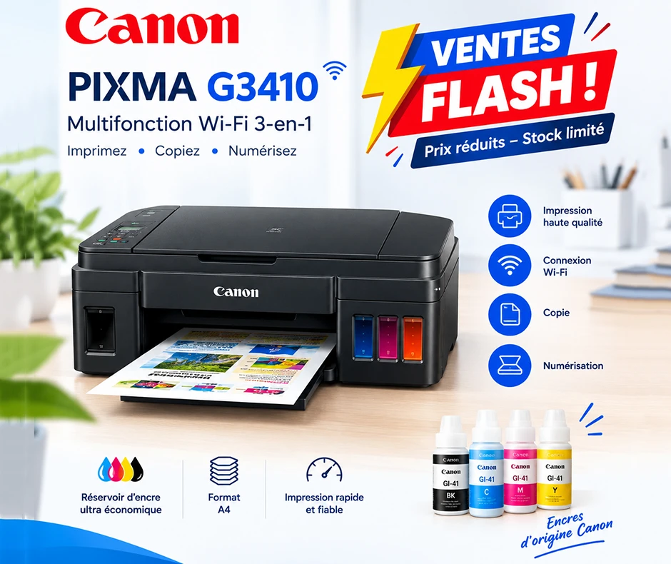Canon PIXMA G3410 – La Multifonction qui Vous Simplifie la Viemeilleur prix maroc chez linksolutions slide