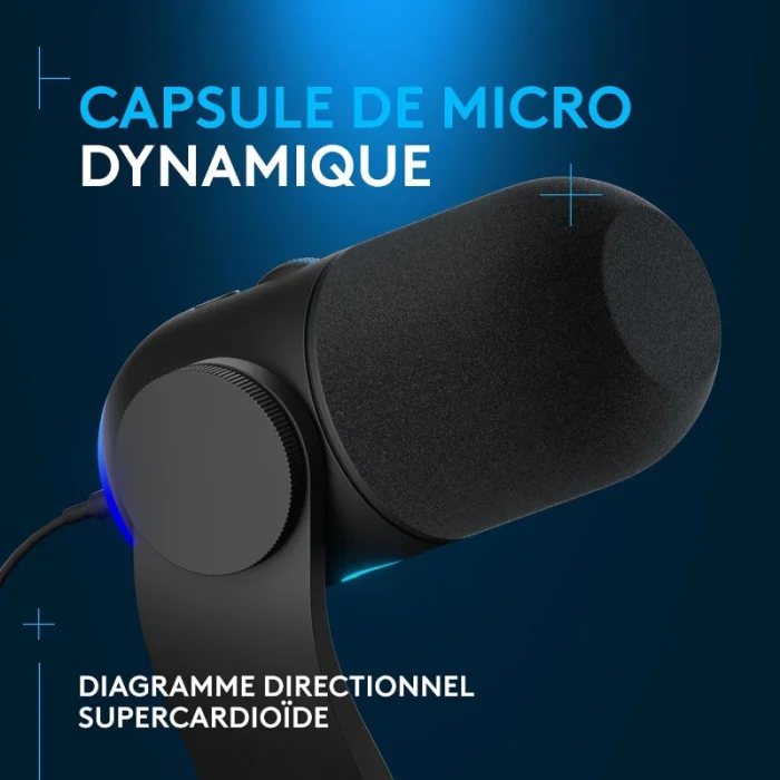 microphone gaming logitech yeti gx rgb dynamique noir (988 000569)