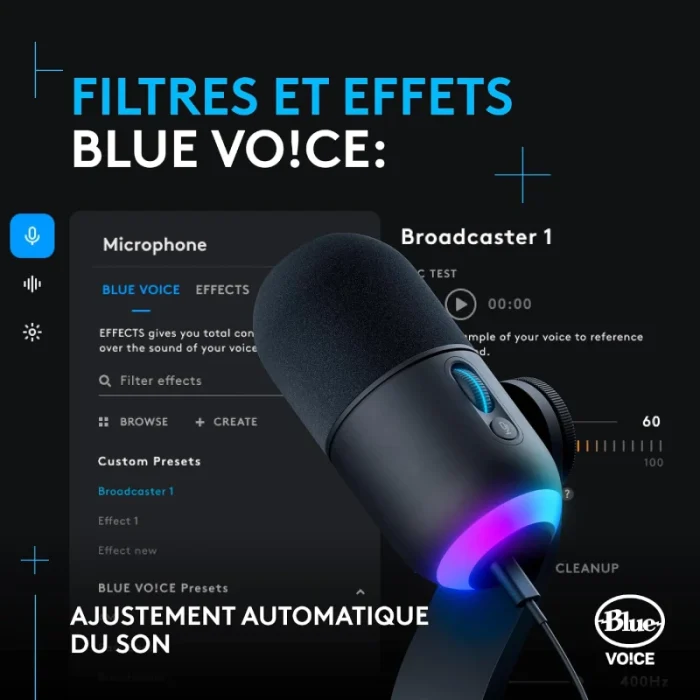 microphone gaming logitech yeti gx rgb dynamique noir (988 000569)