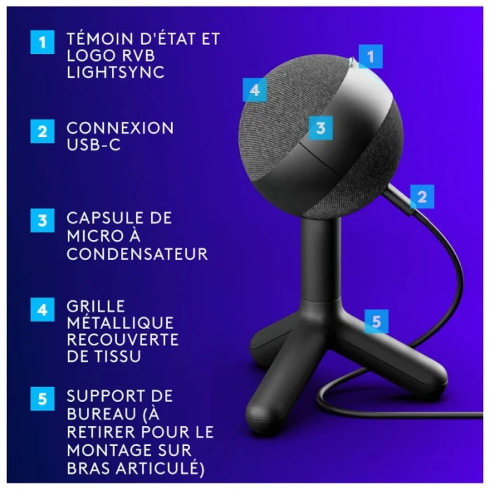 microphone logitech yeti orb gaming lightsync noir (988 000551)