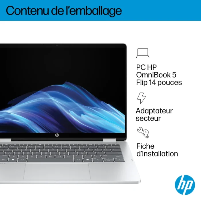 ordinateur portable convertible hp omnibook 5 flip 14 km0000nk ultra 5 tactile (d3pn8ea)