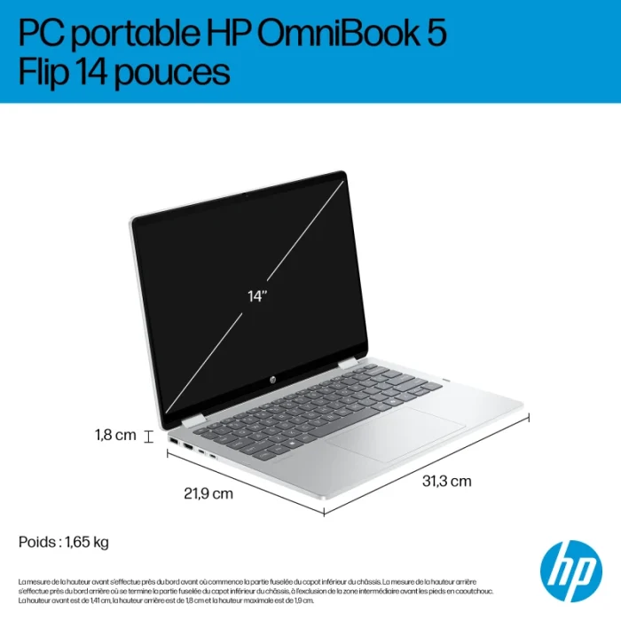 ordinateur portable convertible hp omnibook 5 flip 14 km0000nk ultra 5 tactile (d3pn8ea)