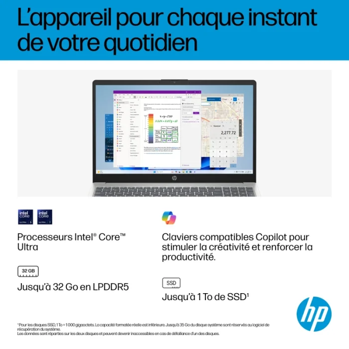 ordinateur portable hp 15 fd2007nk core ultra 5 225u 15 pouces (d3pp2ea)