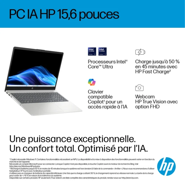ordinateur portable hp 15 fd2007nk core ultra 5 225u 15 pouces (d3pp2ea)