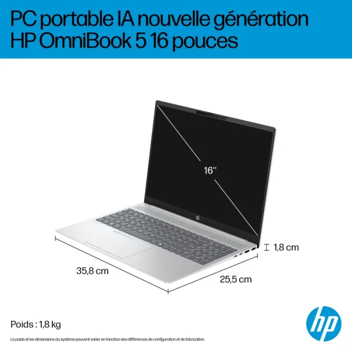 ordinateur portable hp omnibook 5 ai 16 af1005nk core ultra 7 16 pouces (d82t2ea)