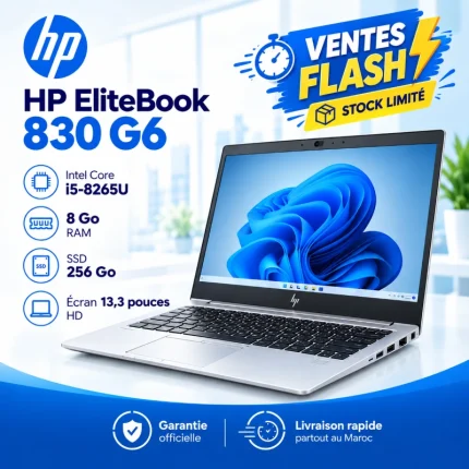 pc portable hp 6xd74ea elitebook 830 g6 i5 8265u 8gb, 256gb ssd 13.3"