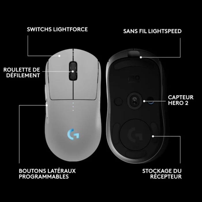 souris gaming sans fil logitech pro 2 lightspeed blanche (910 007303)