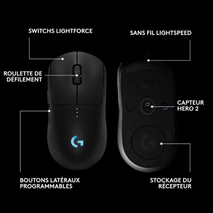 souris gaming sans fil logitech pro 2 lightspeed noire (910 007296)