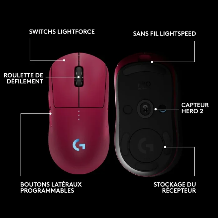 souris gaming sans fil logitech pro 2 lightspeed rose (910 007310)