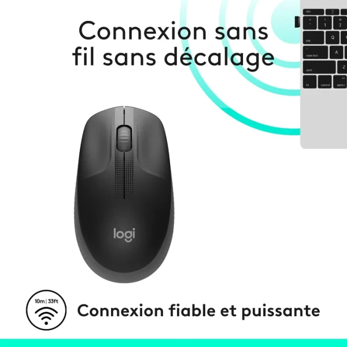 souris sans fil logitech m190 full size 2,4ghz gris anthracite (910 005905)