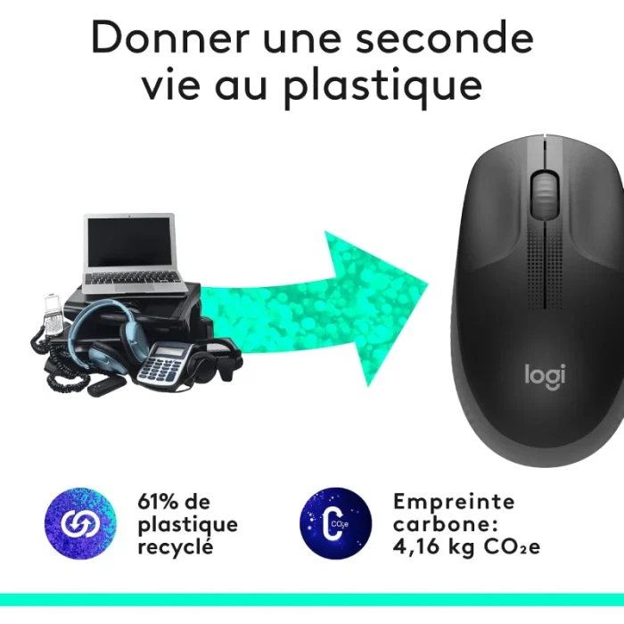 souris sans fil logitech m190 full size 2,4ghz gris anthracite (910 005905)